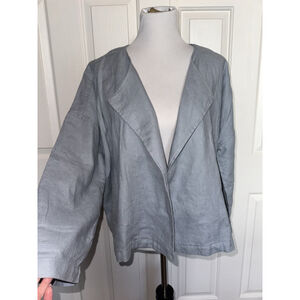 Eileen Fisher Organic Linen Open Front Jacket Blue Minimalist Coastal Lagenlook